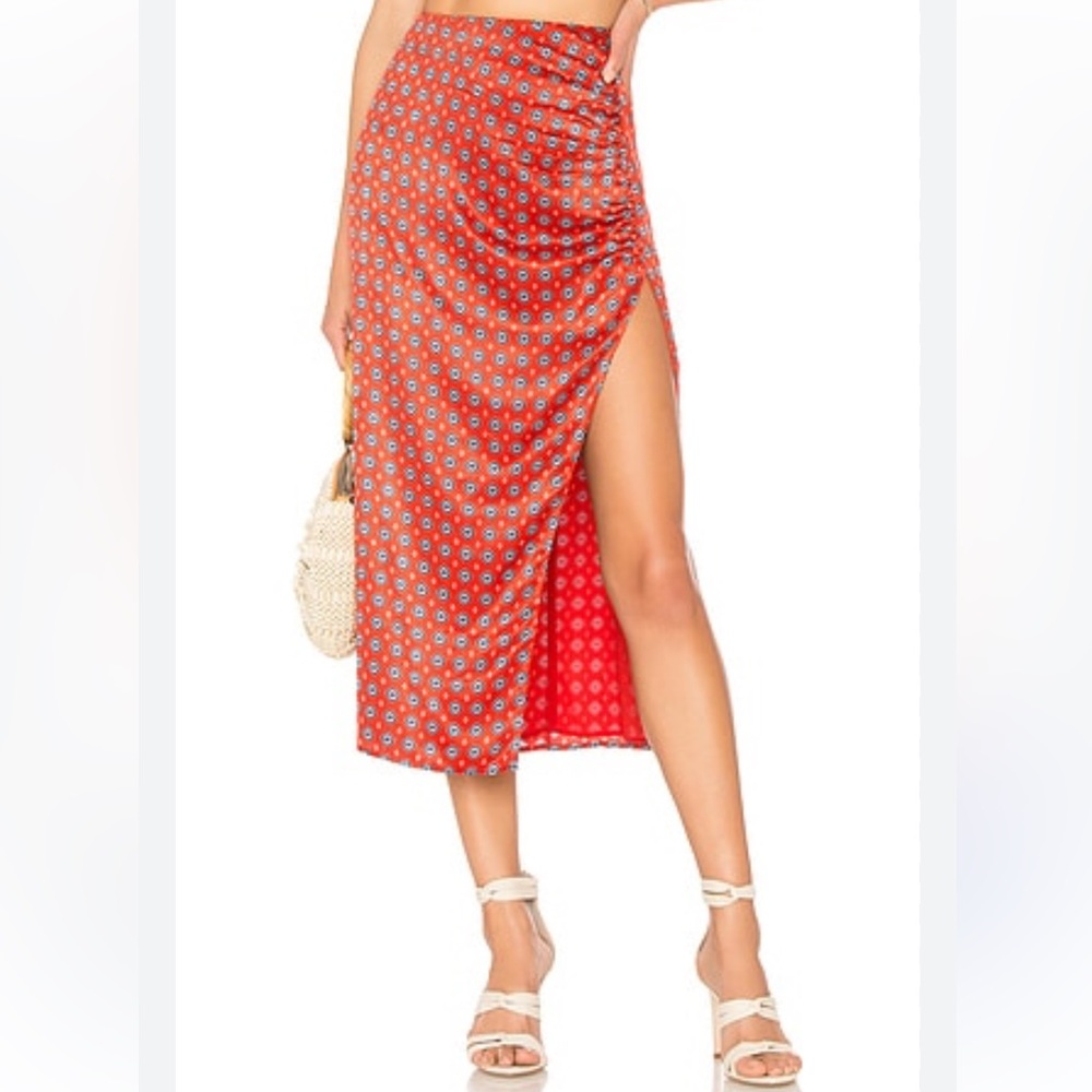 House of Harlow 1960 x REVOLVE Elin High Waist Red Geo Print Midi Skirt
S